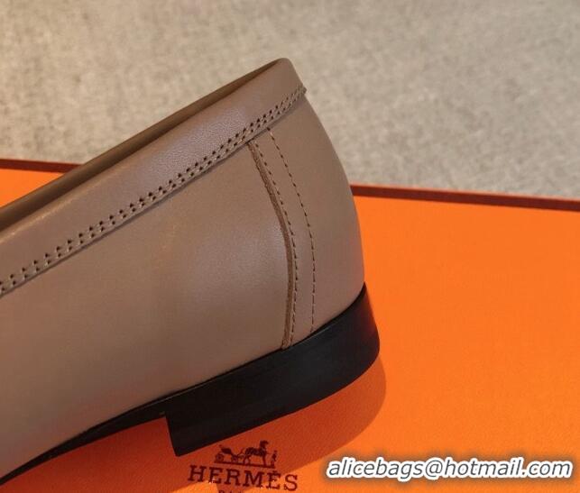 Pretty Style Hermes Royal Loafers in Calfskin with Fringe Dark Beige 425197