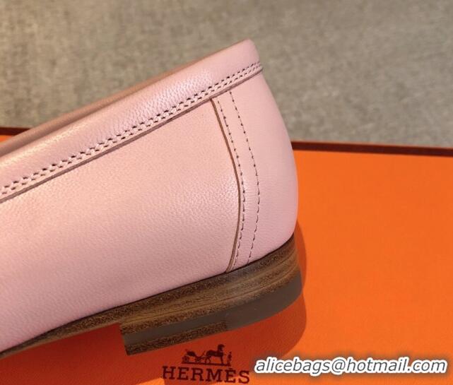 Top Design Hermes Royal Loafers in Calfskin with Fringe Pink/White 425198