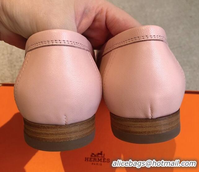 Top Design Hermes Royal Loafers in Calfskin with Fringe Pink/White 425198