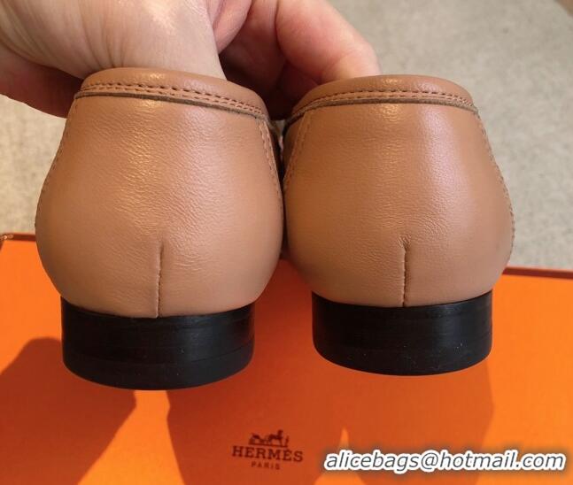 Classic Hot Hermes Royal Loafers in Calfskin with Fringe Light Brown 425199