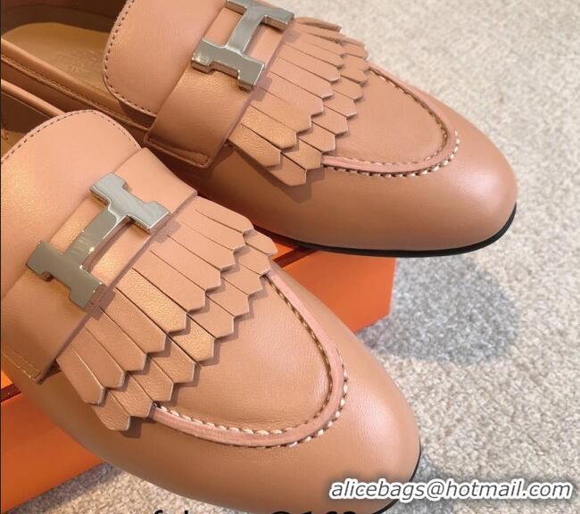 Classic Hot Hermes Royal Loafers in Calfskin with Fringe Light Brown 425199