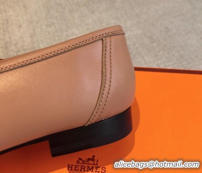 Classic Hot Hermes Royal Loafers in Calfskin with Fringe Light Brown 425199