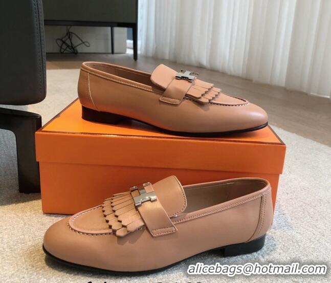 Classic Hot Hermes Royal Loafers in Calfskin with Fringe Light Brown 425199