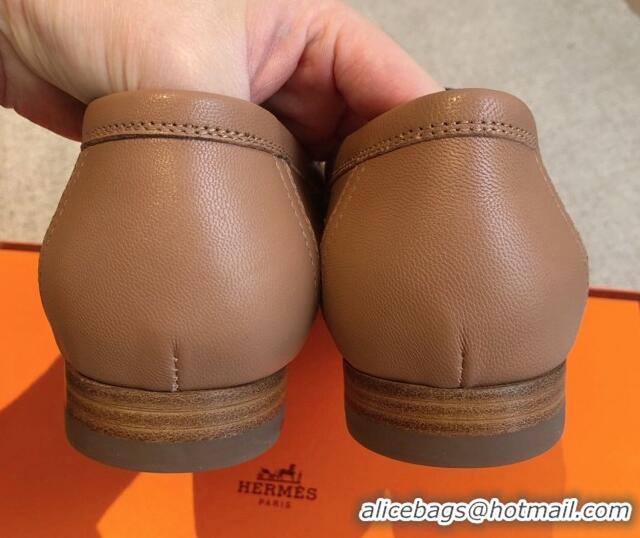 Shop Duplicate Hermes Royal Loafers in Calfskin with Fringe Brown/White 425201