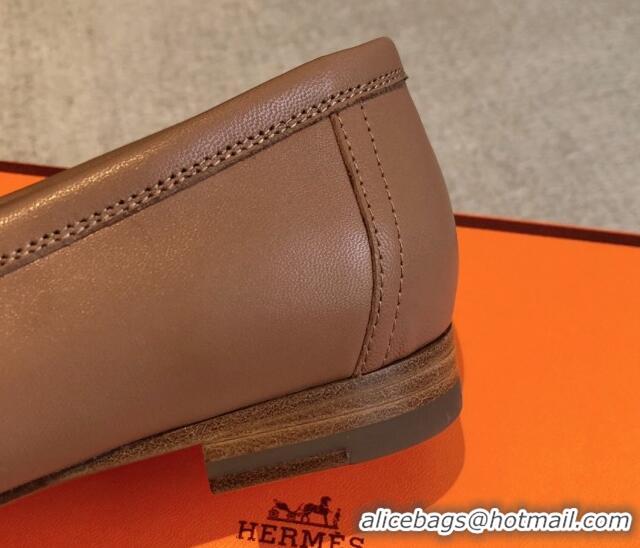 Shop Duplicate Hermes Royal Loafers in Calfskin with Fringe Brown/White 425201