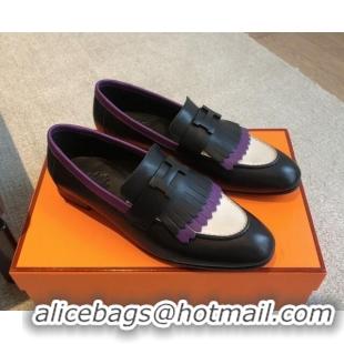 Grade Quality Hermes Royal Loafers in Calfskin with Fringe Black/Purple 425202