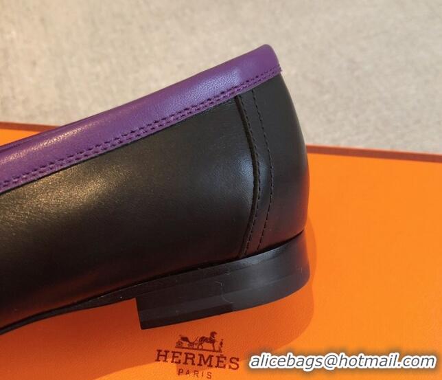 Grade Quality Hermes Royal Loafers in Calfskin with Fringe Black/Purple 425202