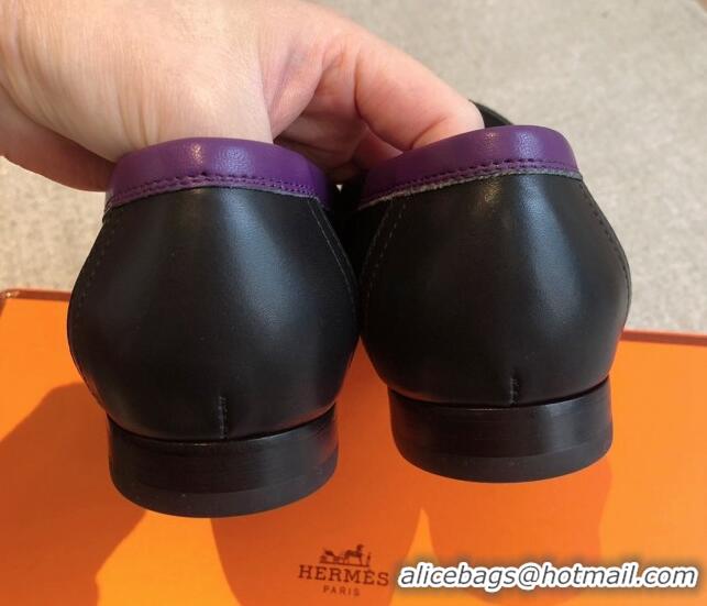 Grade Quality Hermes Royal Loafers in Calfskin with Fringe Black/Purple 425202