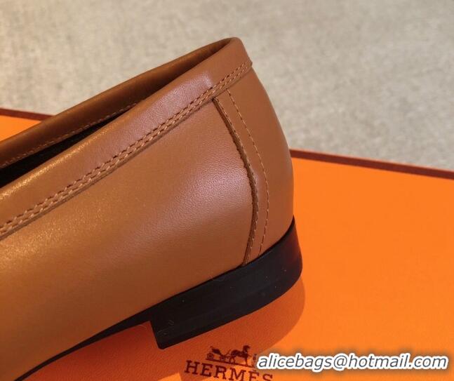 Stylish Hermes Royal Loafers in Calfskin with Fringe Brown/Gold 425203