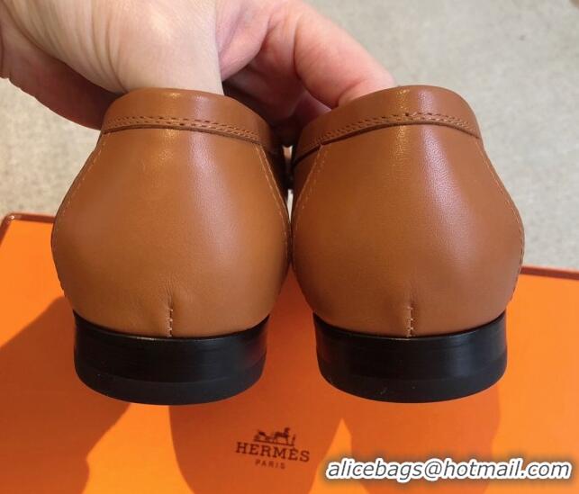 Stylish Hermes Royal Loafers in Calfskin with Fringe Brown/Gold 425203