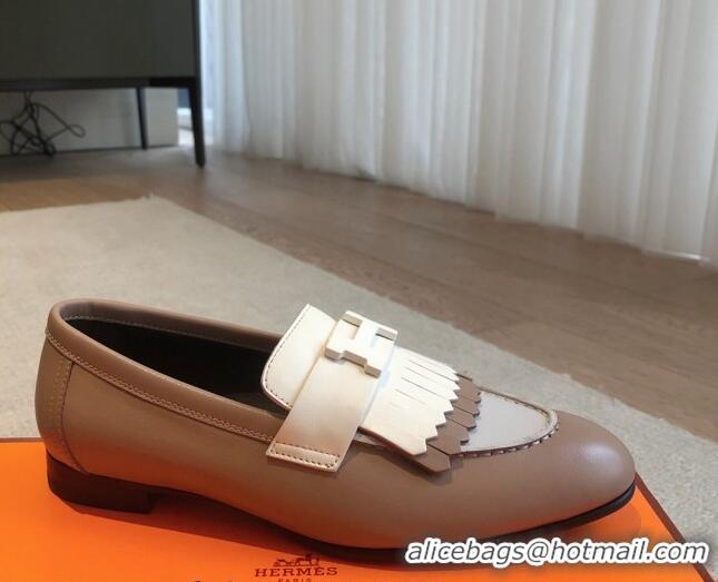 Top Grade Hermes Royal Loafers in Calfskin with Fringe Grey/White 425204