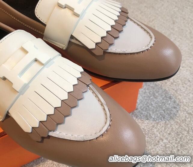 Top Grade Hermes Royal Loafers in Calfskin with Fringe Grey/White 425204