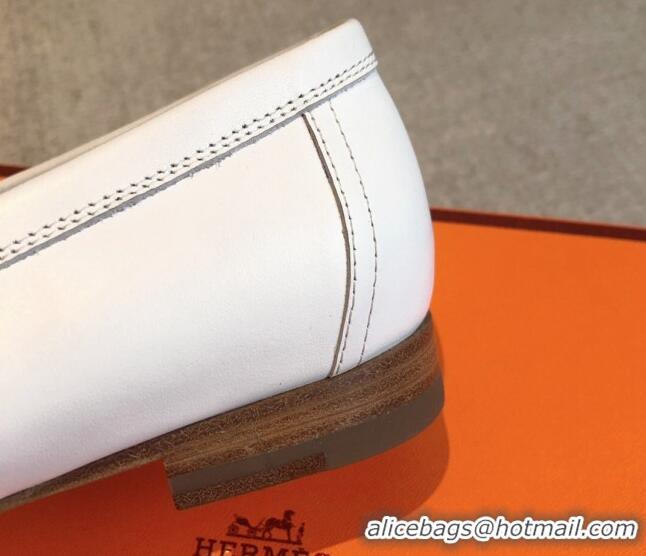 Sumptuous Hermes Royal Loafers in Calfskin with Fringe White/Beige 425205