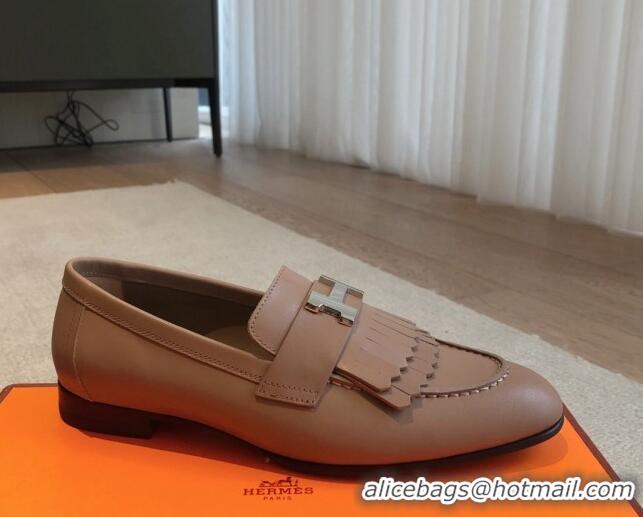 Perfect Hermes Royal Loafers in Calfskin with Fringe Khaki 0425206