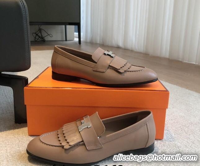 Perfect Hermes Royal Loafers in Calfskin with Fringe Khaki 0425206