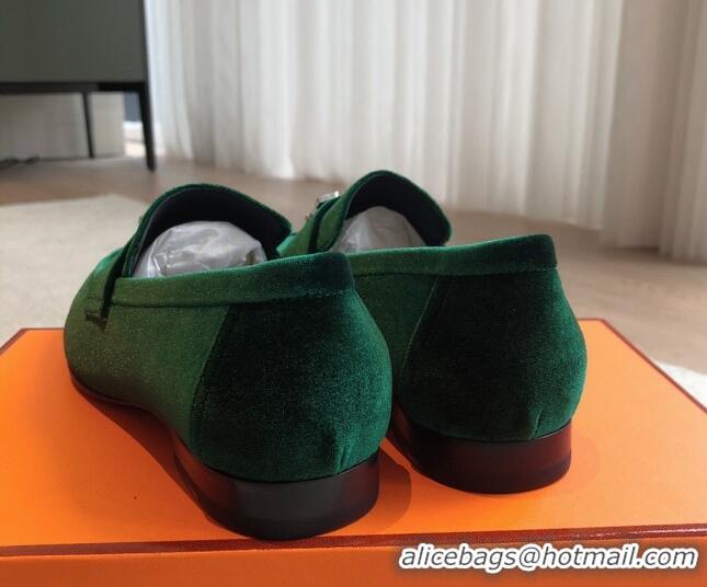 Good Looking Hermes Paris Velvet Loafers Green 425207