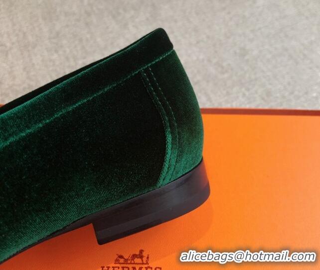 Good Looking Hermes Paris Velvet Loafers Green 425207