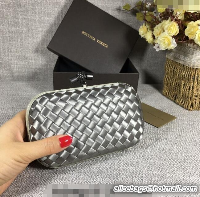 Top Quality Bottega Veneta Satin Knot Mini Clutch BV8651 Silver Grey 2024