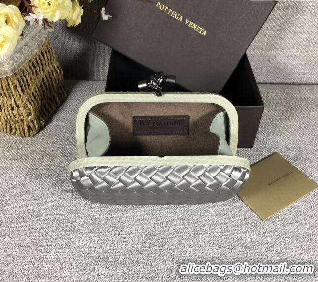 Top Quality Bottega Veneta Satin Knot Mini Clutch BV8651 Silver Grey 2024