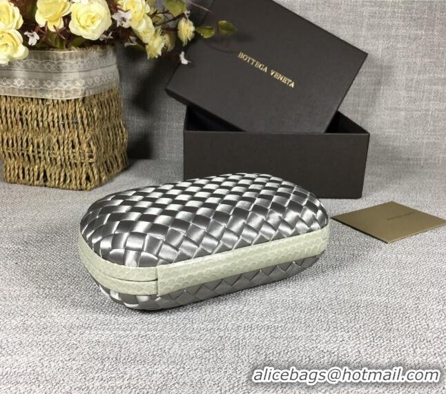 Top Quality Bottega Veneta Satin Knot Mini Clutch BV8651 Silver Grey 2024