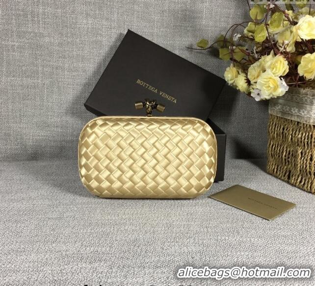 Luxury Discount Bottega Veneta Satin Knot Mini Clutch BV8651 Light Gold 2024