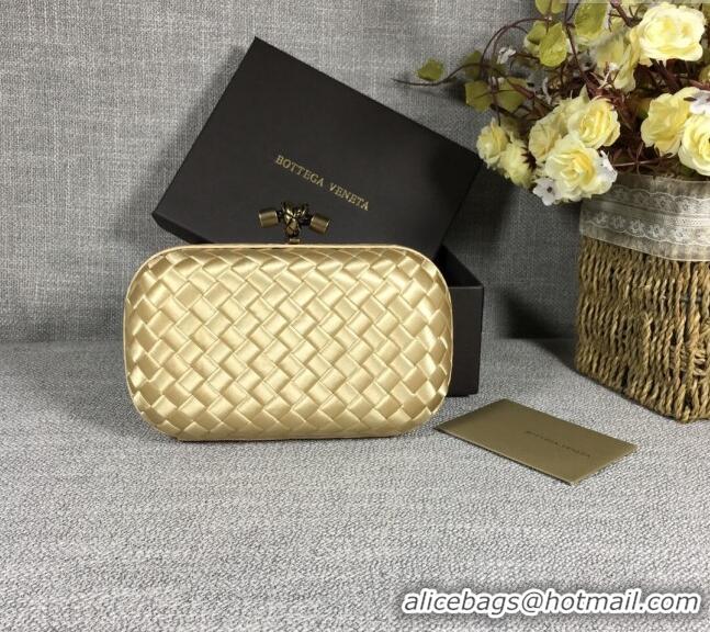 Luxury Discount Bottega Veneta Satin Knot Mini Clutch BV8651 Light Gold 2024