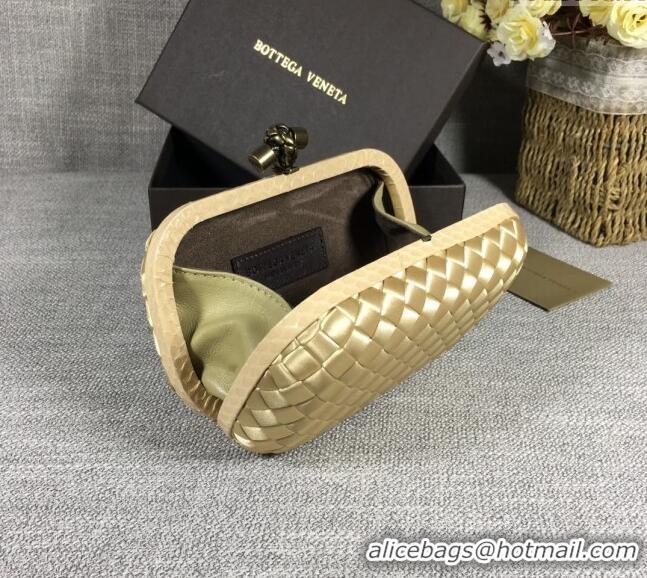 Luxury Discount Bottega Veneta Satin Knot Mini Clutch BV8651 Light Gold 2024