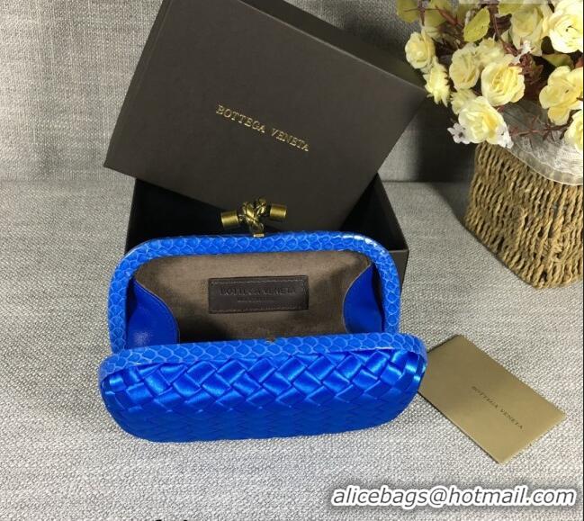 New Style Bottega Veneta Satin Knot Mini Clutch BV8651 Shiny Blue 2024