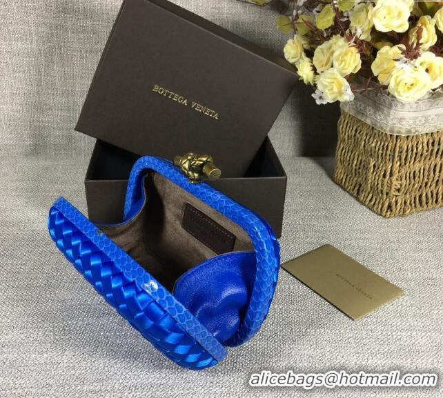 New Style Bottega Veneta Satin Knot Mini Clutch BV8651 Shiny Blue 2024