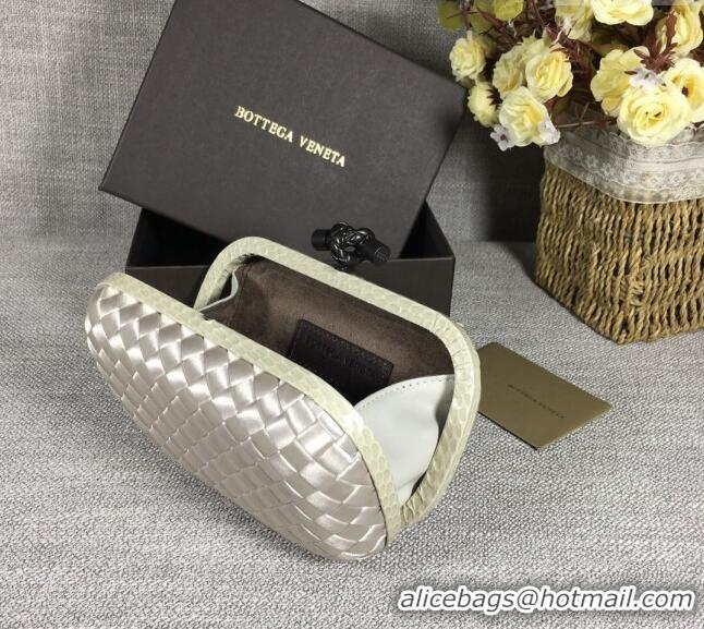 Top Quality Bottega Veneta Satin Knot Mini Clutch BV8651 Light Silver 2024