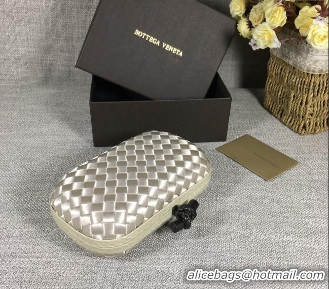 Top Quality Bottega Veneta Satin Knot Mini Clutch BV8651 Light Silver 2024