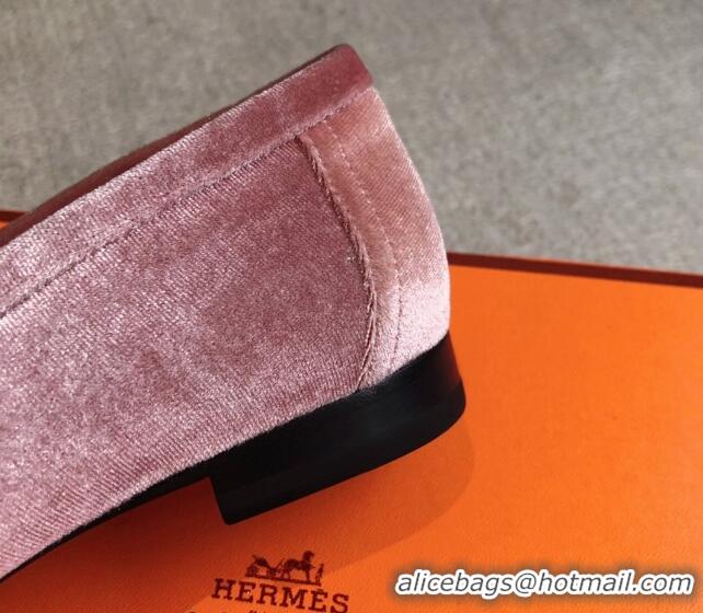 Unique Style Hermes Paris Velvet Loafers Pink 425208