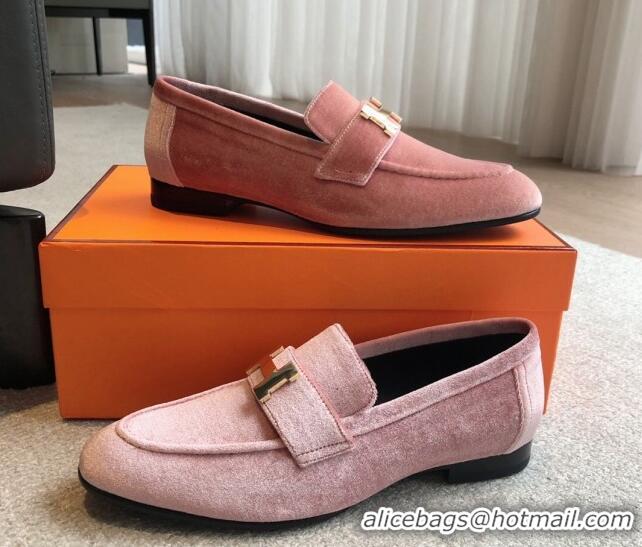 Unique Style Hermes Paris Velvet Loafers Pink 425208