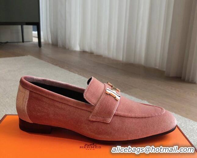 Unique Style Hermes Paris Velvet Loafers Pink 425208