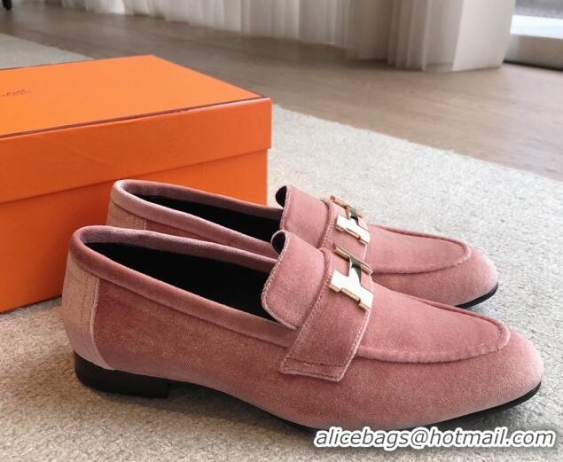 Unique Style Hermes Paris Velvet Loafers Pink 425208