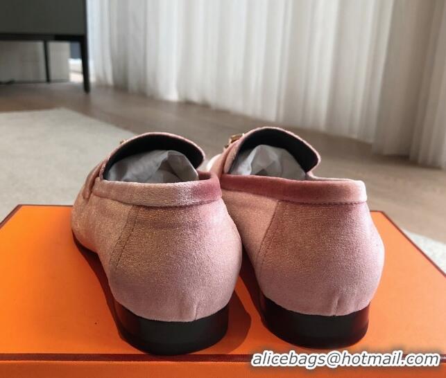 Unique Style Hermes Paris Velvet Loafers Pink 425208