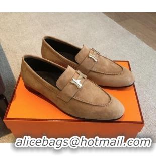 Best Product Hermes Paris Suede Loafers Brown 425216