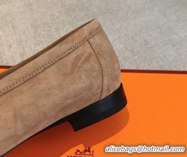 Best Product Hermes Paris Suede Loafers Brown 425216