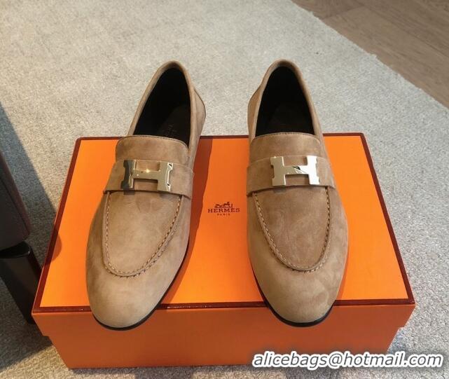 Best Product Hermes Paris Suede Loafers Brown 425216