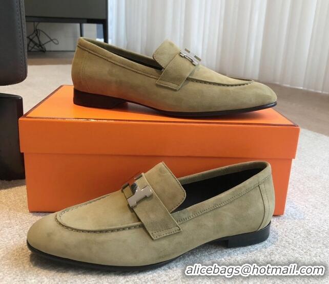 Duplicate Hermes Paris Suede Loafers Green 425215