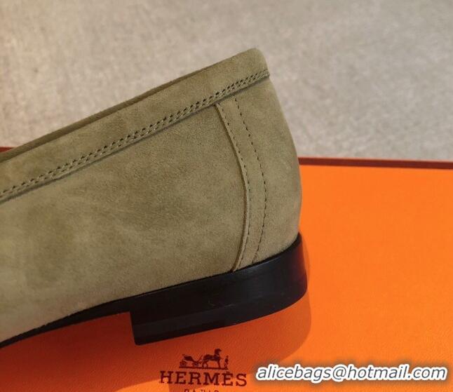 Duplicate Hermes Paris Suede Loafers Green 425215