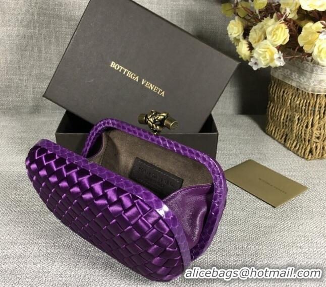 Famous Brand Bottega Veneta Satin Knot Mini Clutch BV8651 Dark Purple 2024