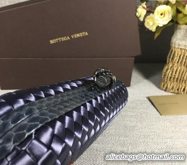 Traditional Discount Bottega Veneta Satin Knot Long Clutch BV8651 Deep Blue 2024