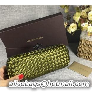 Popular Style Bottega Veneta Satin Knot Long Clutch BV8651 Shiny Green 2024