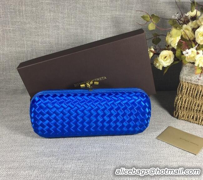 Top Design Bottega Veneta Satin Knot Long Clutch BV8651 Shiny Blue 2024