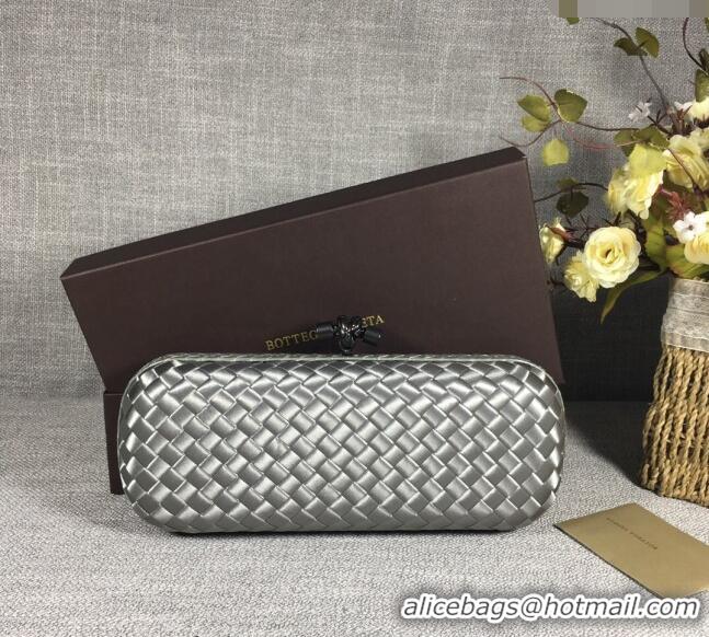Top Quality Bottega Veneta Satin Knot Long Clutch BV8651 Silver Grey 2024