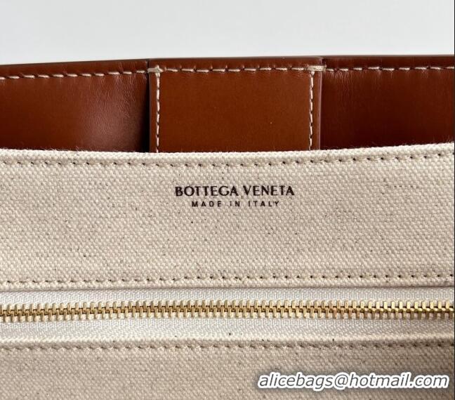 New Fashion Bottega Veneta Medium Andiamo Top Handle Bag in Leather and Canvas 743572 Wood Brown 2024