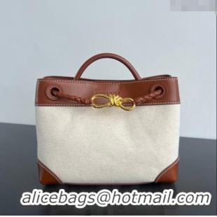 Unique Discount Bottega Veneta Small Andiamo Top Handle Bag in Leather and Canvas Wood 791594 Brown 2024