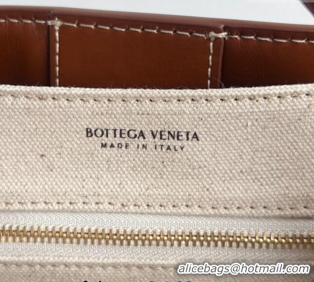 Unique Discount Bottega Veneta Small Andiamo Top Handle Bag in Leather and Canvas Wood 791594 Brown 2024