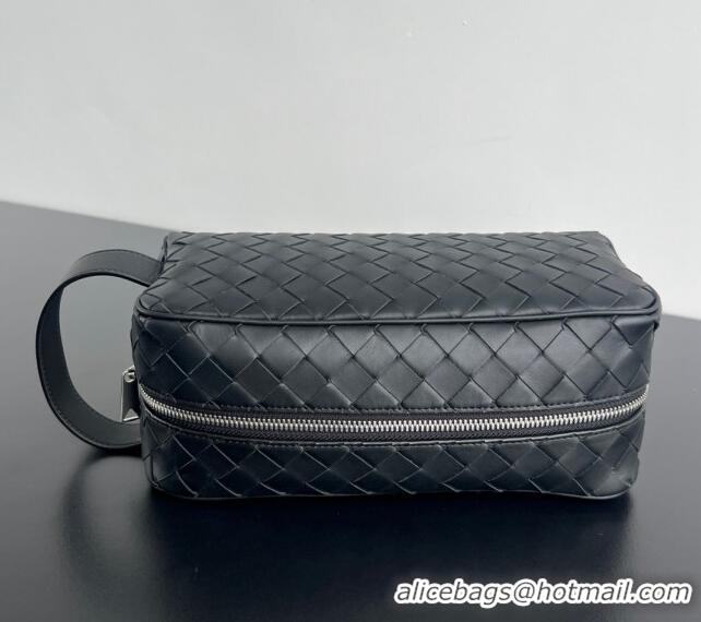 Famous Brand Bottega Veneta Men's Intrecciato Leather Travel Pouch 729295 Black 2024